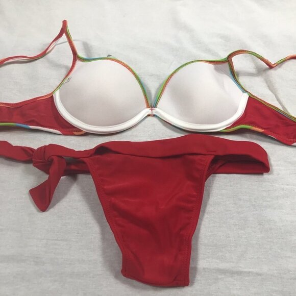 Reddo Brazilian Red Hot And Multi Stripes Bikini - Picture 3 of 4